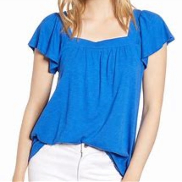 Gibson Malta Square Neck Ruffle Sleeve Top SP - Picture 1 of 13